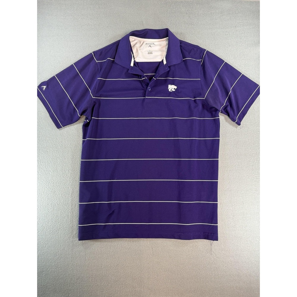 Kansas State Wildcats Shirt Mens Large Purple NCAA Football Antigua Polo Striped
